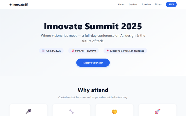 Event Landing Page screenshot
